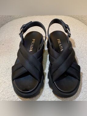 Prada Black Crisscross Slingback Sandals